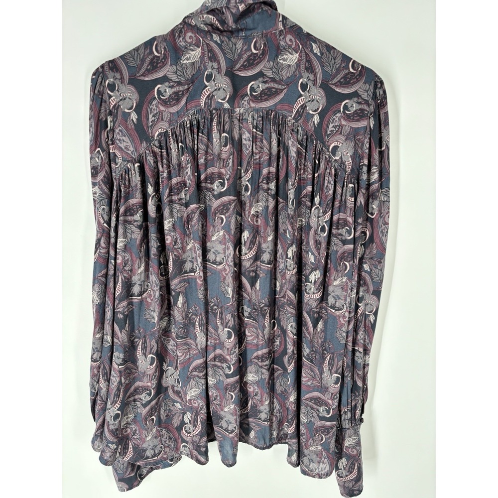Free People Paisley Bell Sleeve Flowy Artsy Blouse Sz M Poet Boho 60s 70s Hippie - Picture 9 of 11
